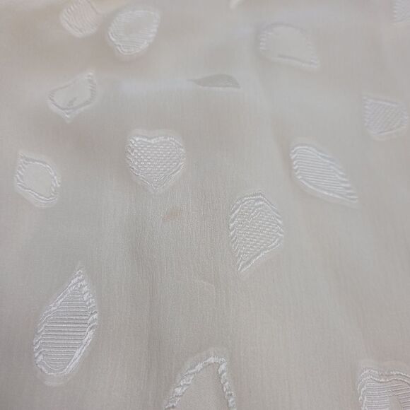 VINTAGE 70s blouse cream ivory leaf print embossed long sleeve S - Picture 7 of 9